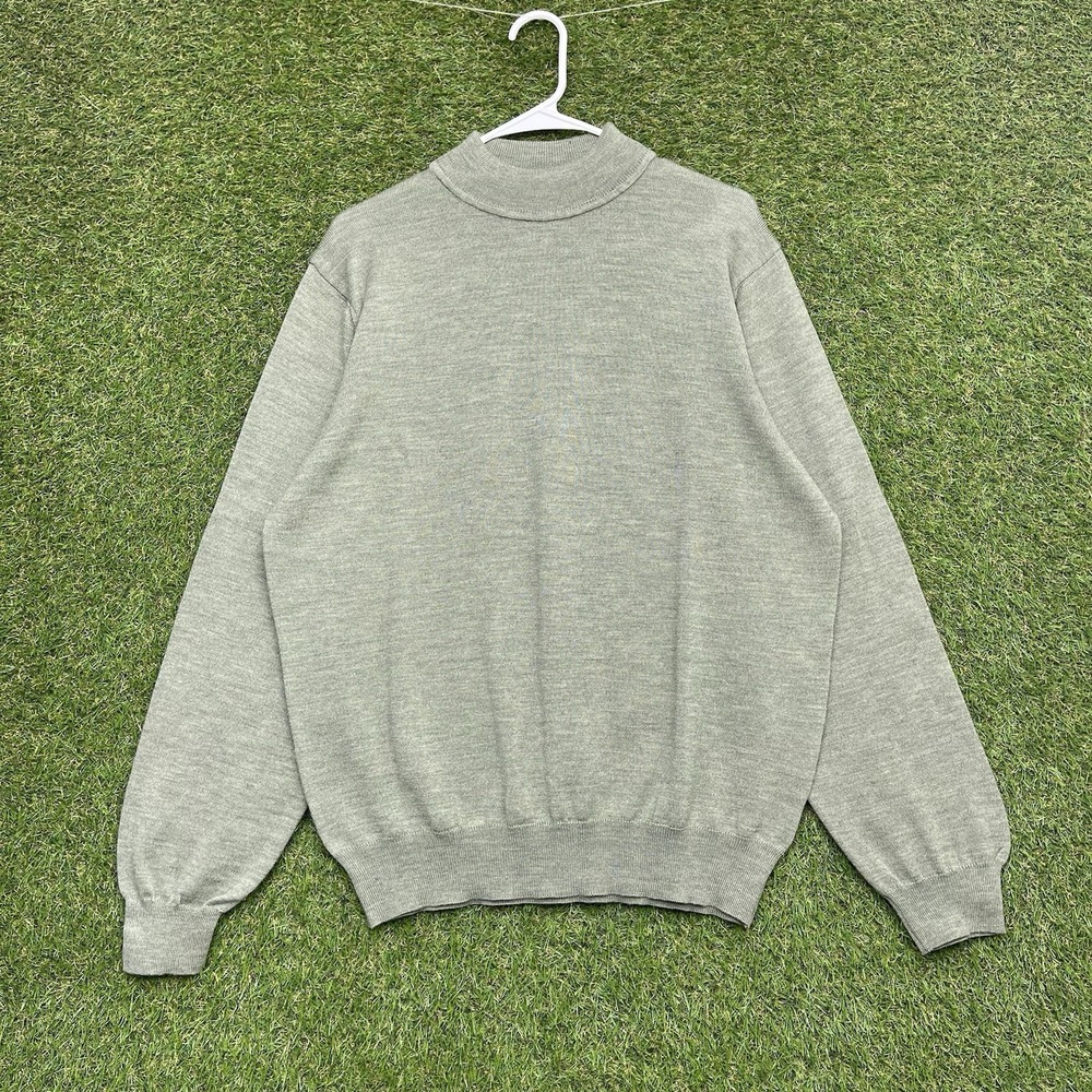 Nordstrom Merino Wool Sweater Mens Large Olive Green Pullover Mock Neck Preppy